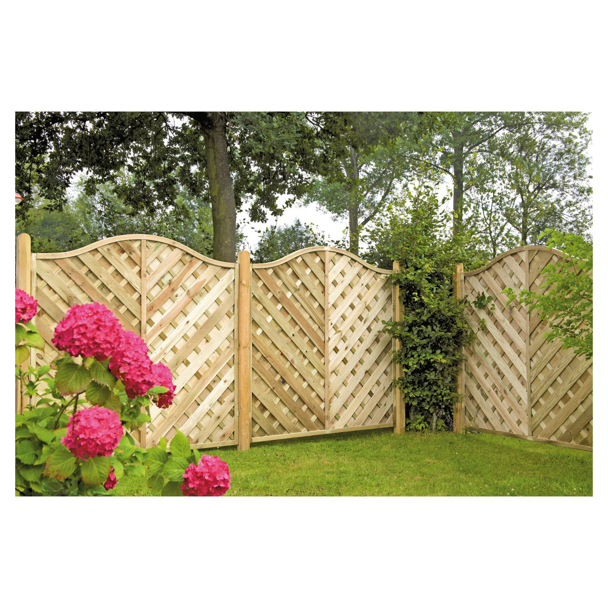 Maxi-Diagonal-Krone 180 x 180/160 cm
Rahmen 45/45 mm, kdi grün
Lamellen geriffelt & geschraubt