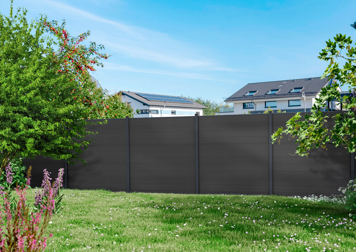 MAX WPC-Steckzaunset 175 x 168 cm; coextrudiert Farbe CHARCOAL Abschlussleiste und Clips separat in silber oder anthrazit