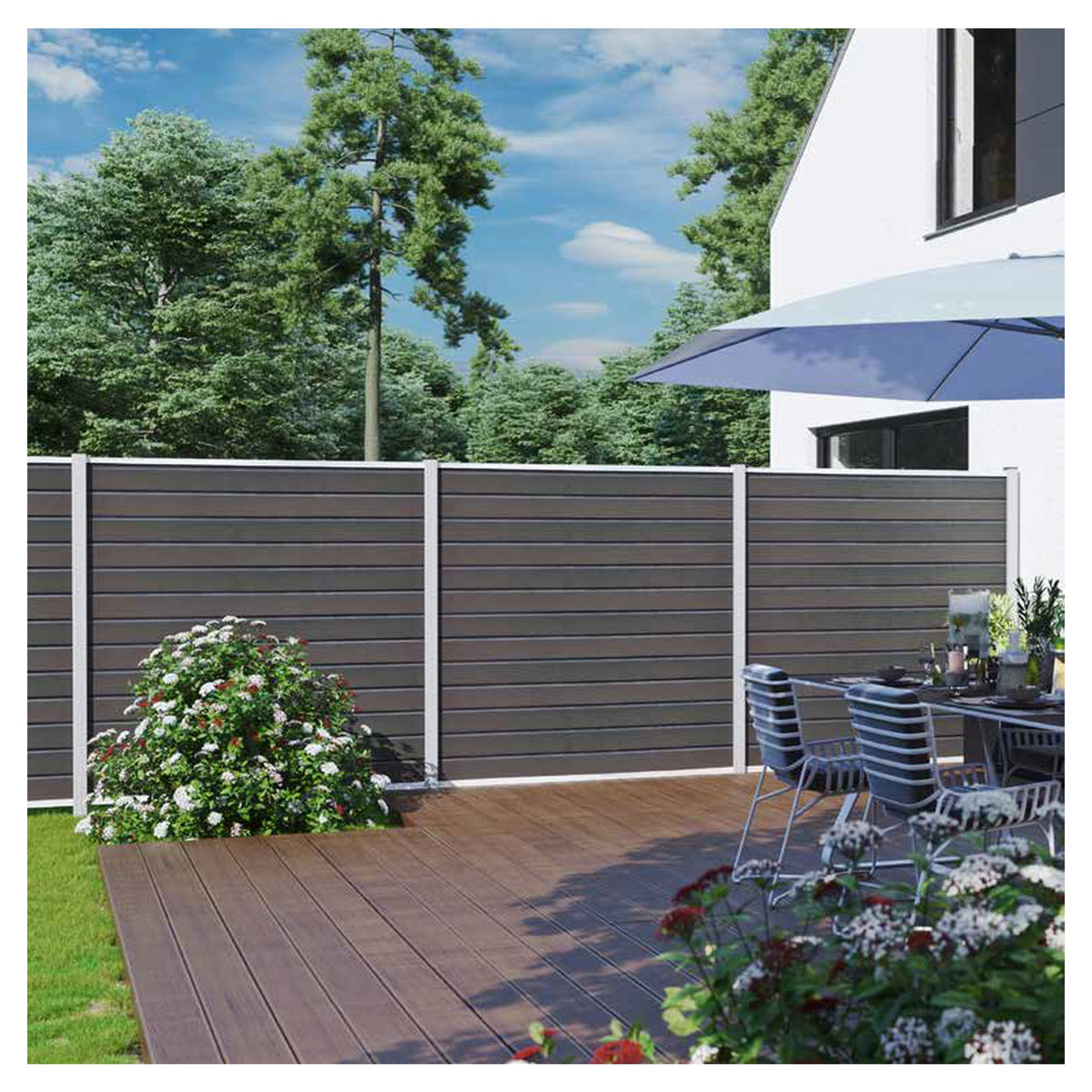 WOLLBACH-Serie, WPC-Steckzaun-Set ca. 175 x 180 cm, GRAU