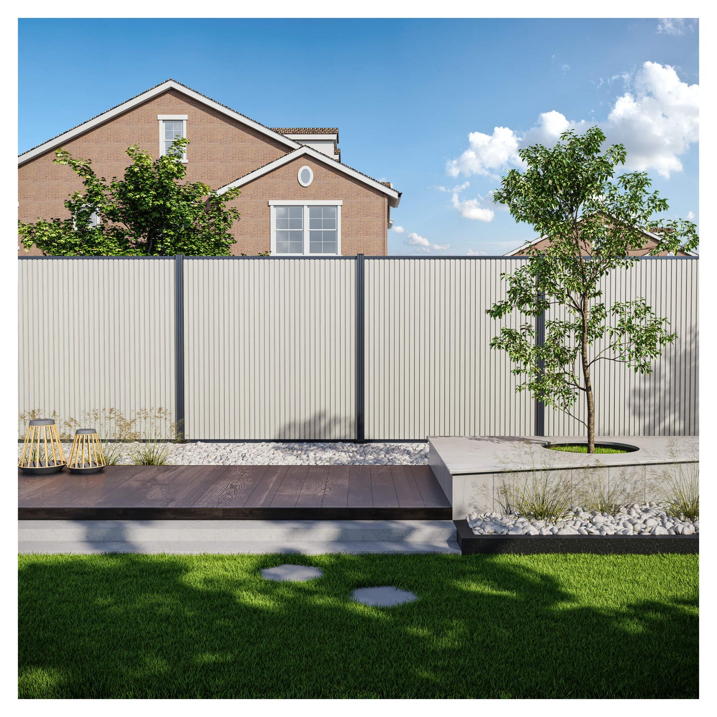 WAREN-Serie, WPC-Steckzaun-Set ca. 175 x 180 cm, beige, coextrudiert Abschlussleiste und Clips separat in silber oder anthrazit