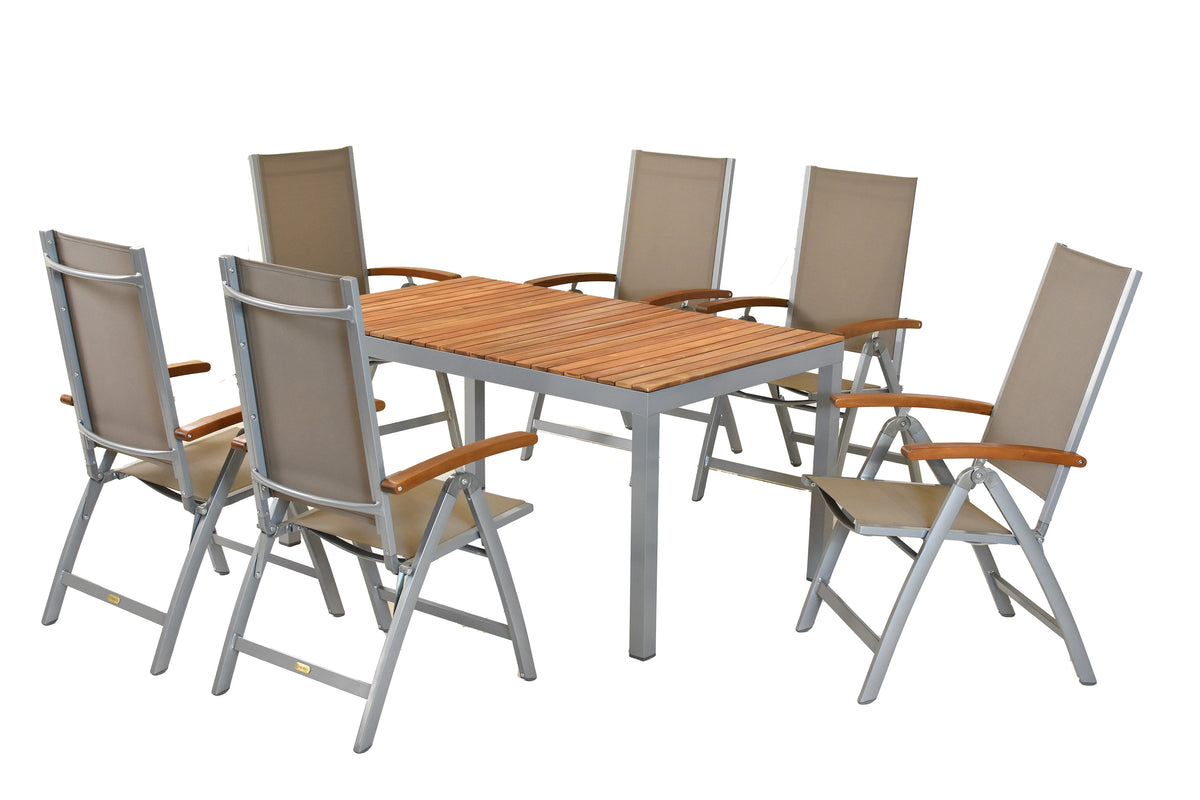 Naxos Set 7tlg.
Aluminium/Textil/Akazie