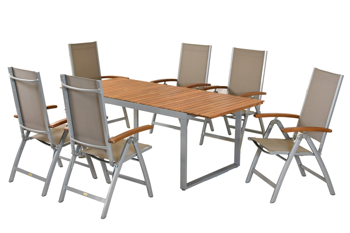 Naxos Set 7tlg.
Aluminium/Textil/Akazie