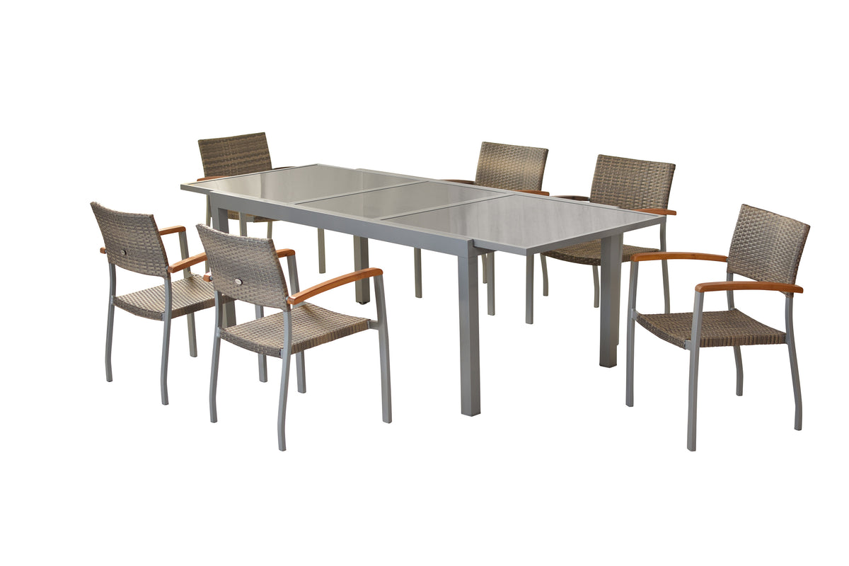 Silano Set 7tlg.
Alu/Kunststoffgeflecht/Akazie