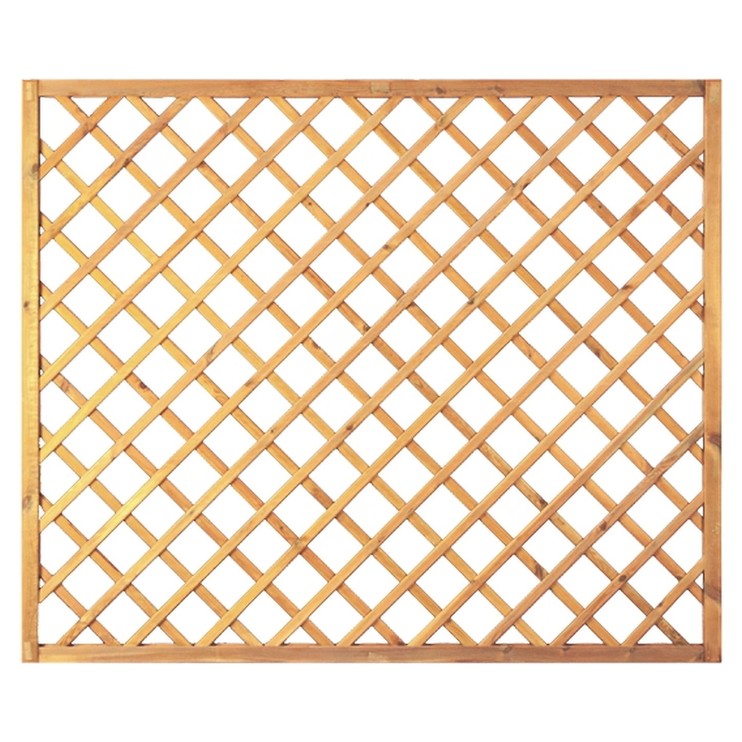 Diagonal-Rankzaun 180 x 150 cm
MW 10 x 10 cm, Rahmen 45/45 mm, kdi grün
Leisten 12 x 30 mm, genagelt