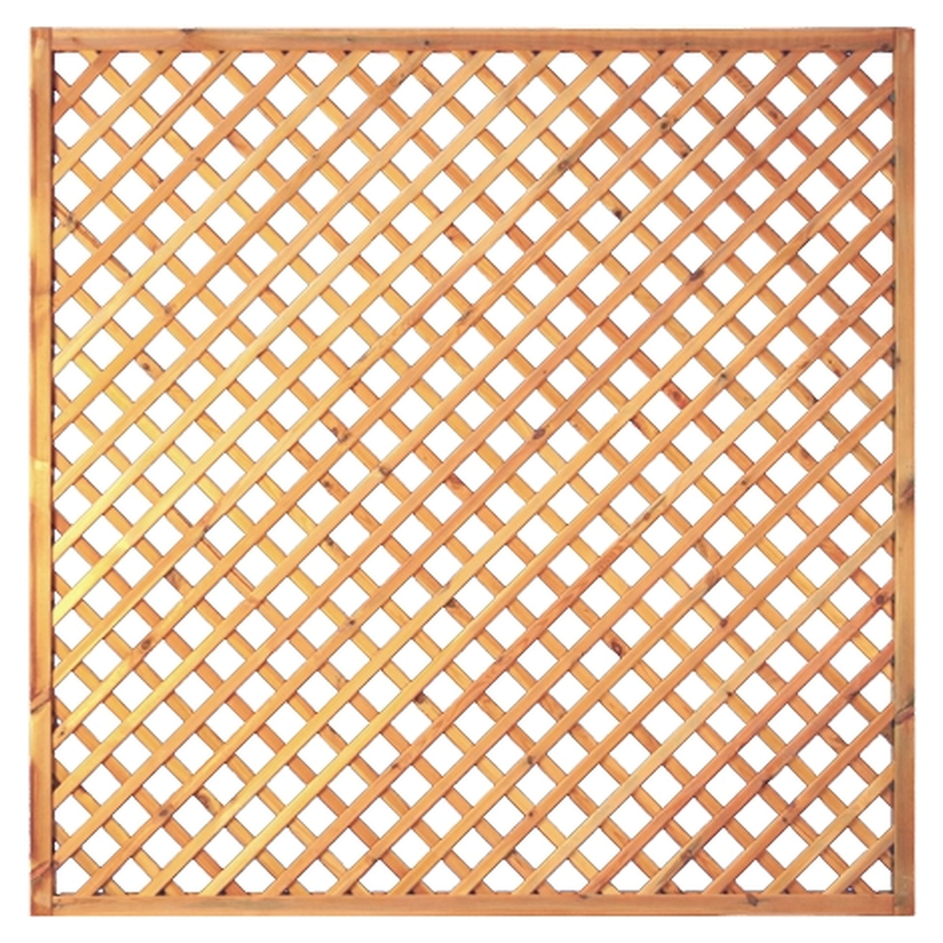 Diagonal-Rankzaun 180 x 180 cm
MW 6 x 6 cm, Rahmen 45/45 mm, kdi grün
Leisten 12 x 30 mm, genagelt