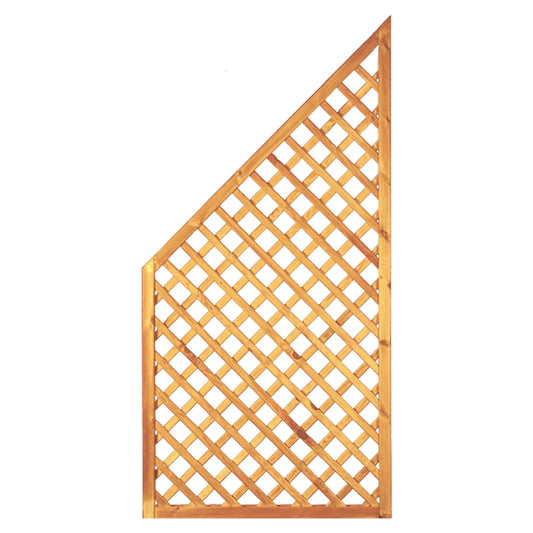 Diagonal-Rankzaun ECKE  90 x 180/90 cm
MW 6 x 6 cm, Rahmen 45/45 mm, kdi grün
Leisten 12 x 30 mm, genagelt
