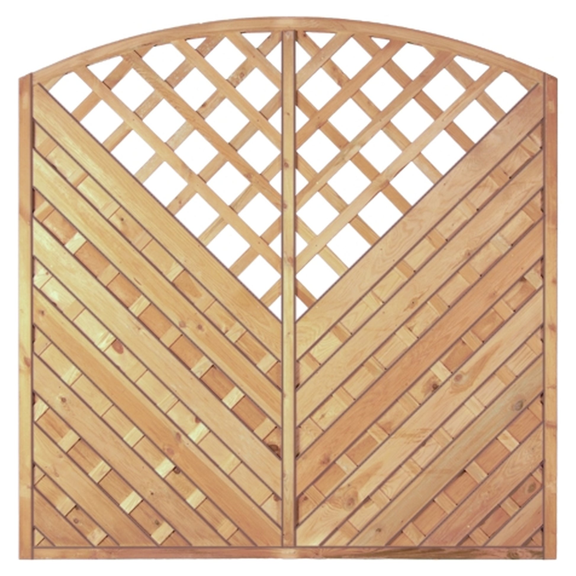 Maxi-Diagonal-Bogen 180 x 180/160 cm
Rahmen 45/45 mm, kdi grün, Rankausschnit
Lamellen geriffelt & geschraubt