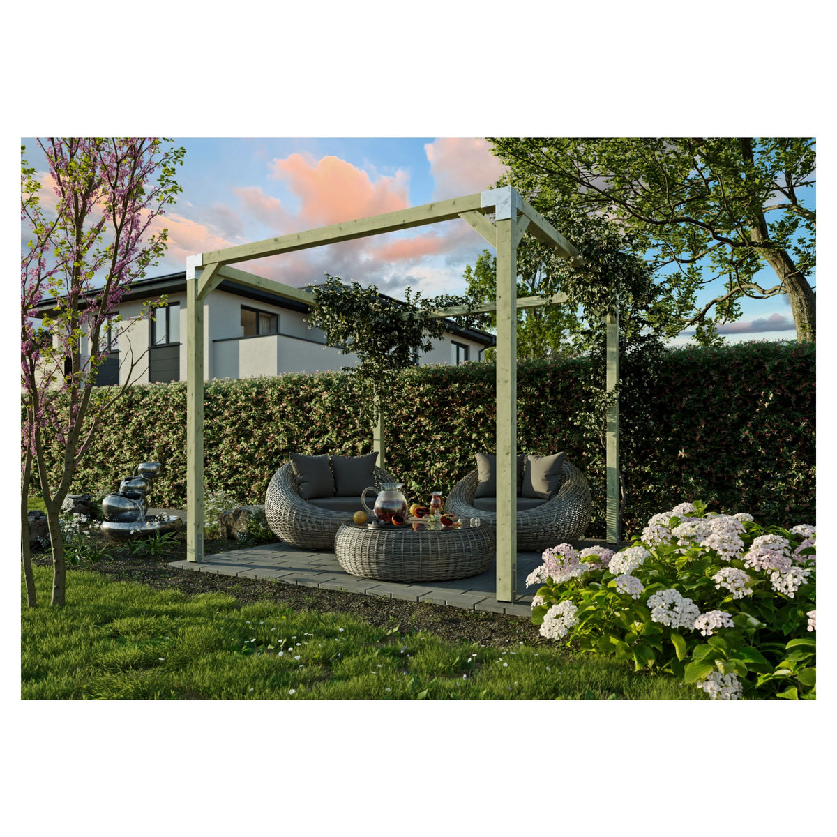 QUATTRO-Pergola 1 240x240x240cm
Pfosten 9x9 cm, inkl. Metall-Steckverbinder 
ohne Schrauben, DIY-Bausatz
