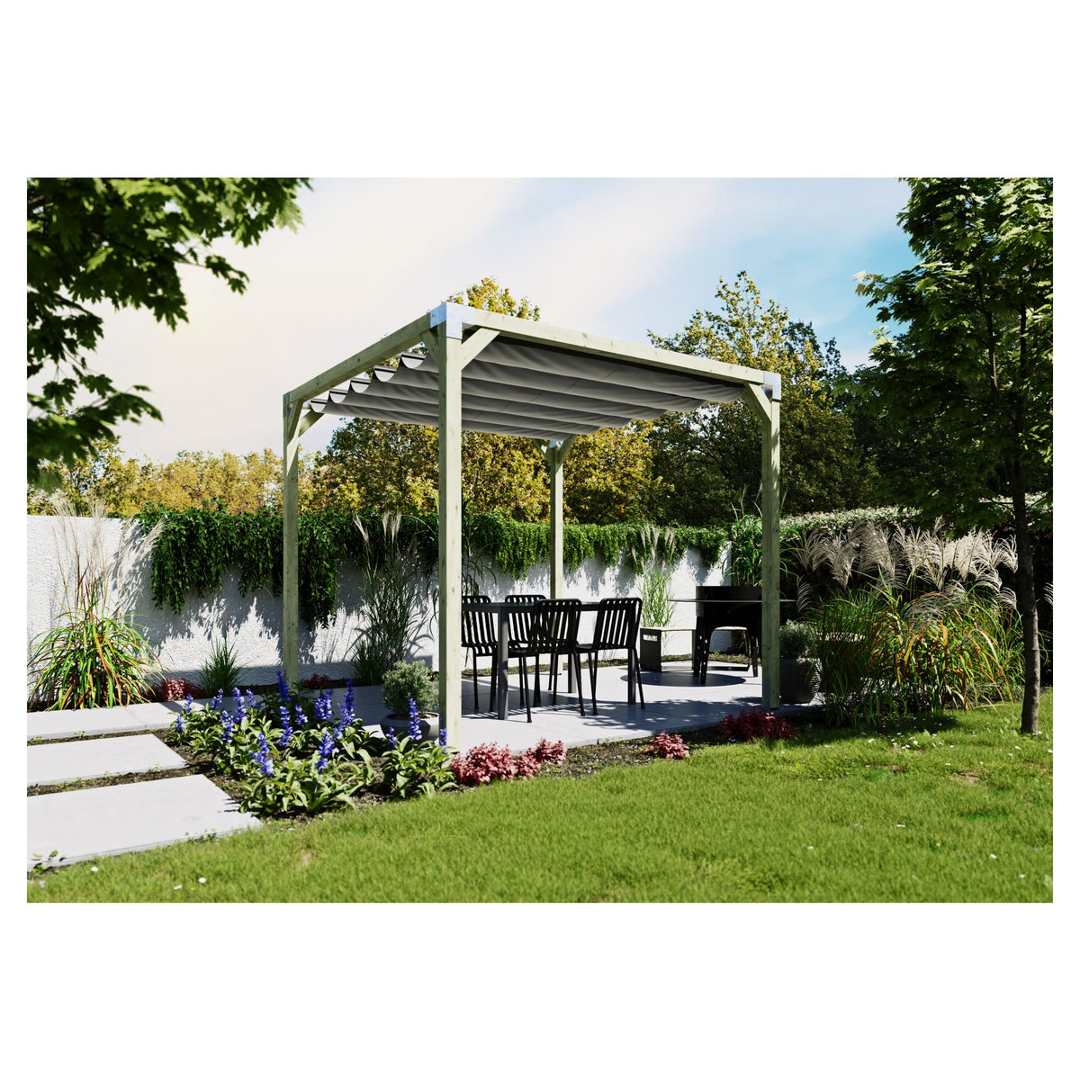 QUATTRO-Pergola 3 240x300x240cm
Pfosten 9x9 cm, inkl. Metall-Steckverbinder 
ohne Schrauben, DIY-Bausatz
