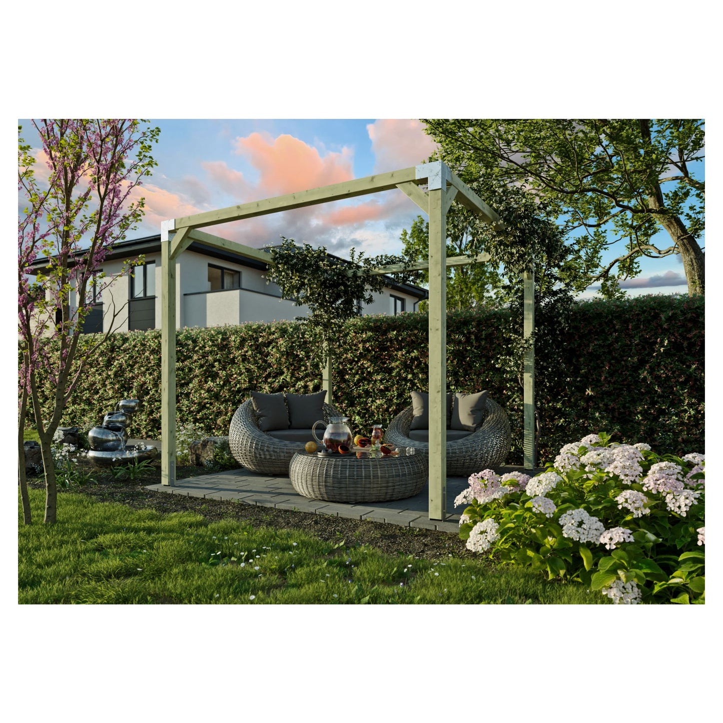 QUATTRO-Pergola 5 270x300x240cm
Pfosten 9x9 cm, inkl. Metall-Steckverbinder 
ohne Schrauben, DIY-Bausatz