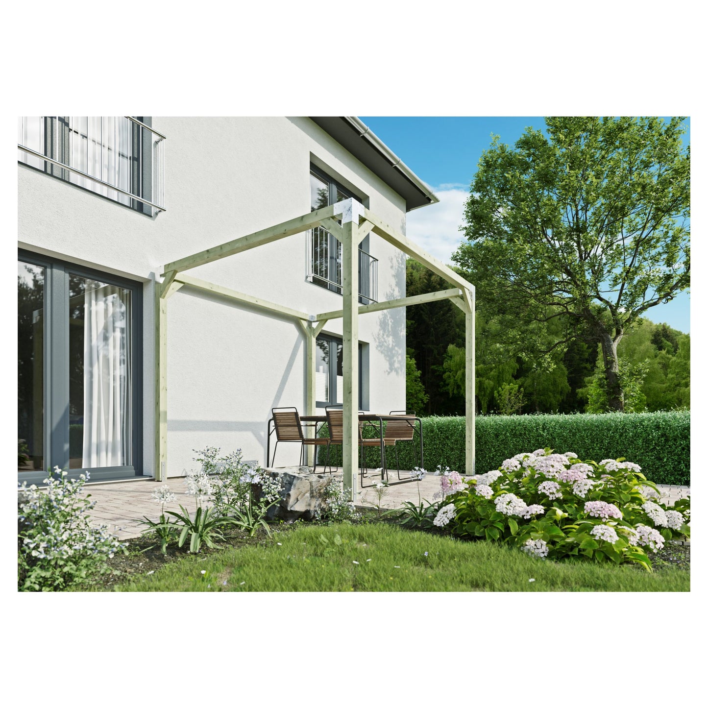 QUATTRO-Pergola 6 300x300x240cm
Pfosten 9x9 cm, inkl. Metall-Steckverbinder 
ohne Schrauben, DIY-Bausatz