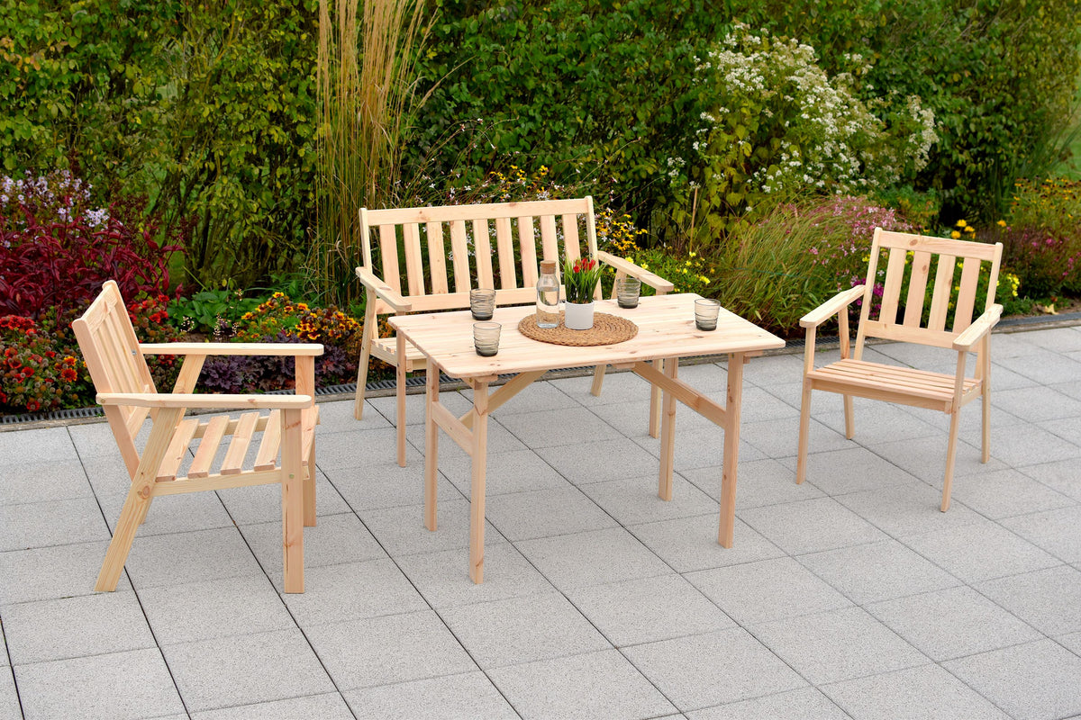 Sylt Set 4tlg.
2 Sessel, 1 Bank, 1 Tisch
Kiefer