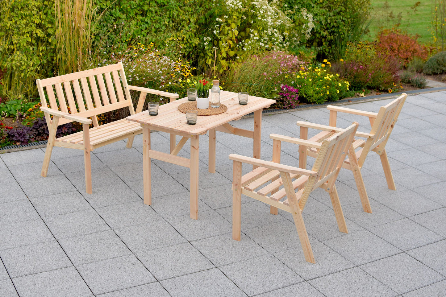 Sylt Set 4tlg.
2 Sessel, 1 Bank, 1 Tisch
Kiefer