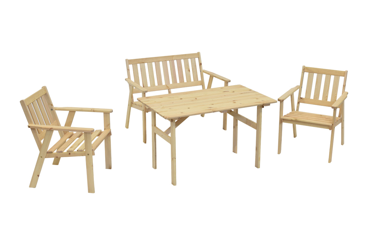 Sylt Set 4tlg.
2 Sessel, 1 Bank, 1 Tisch
Kiefer