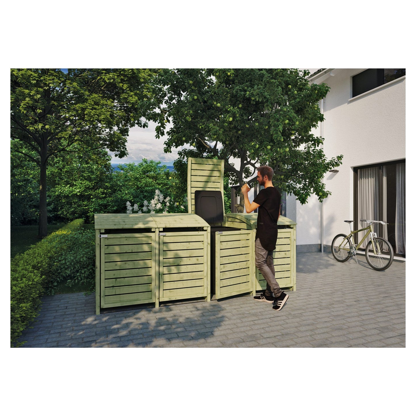 HENRI Mülltonnenabtrennung 4-fach 
B 300 x T 90 x H 120 cm, inkl. Rückwand
kdi-grün