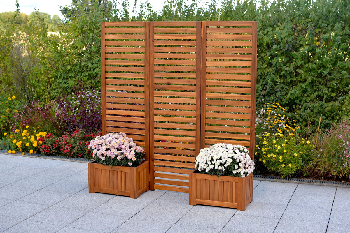 Sichtschutz mit 2 Blumenkästen Akazienholz