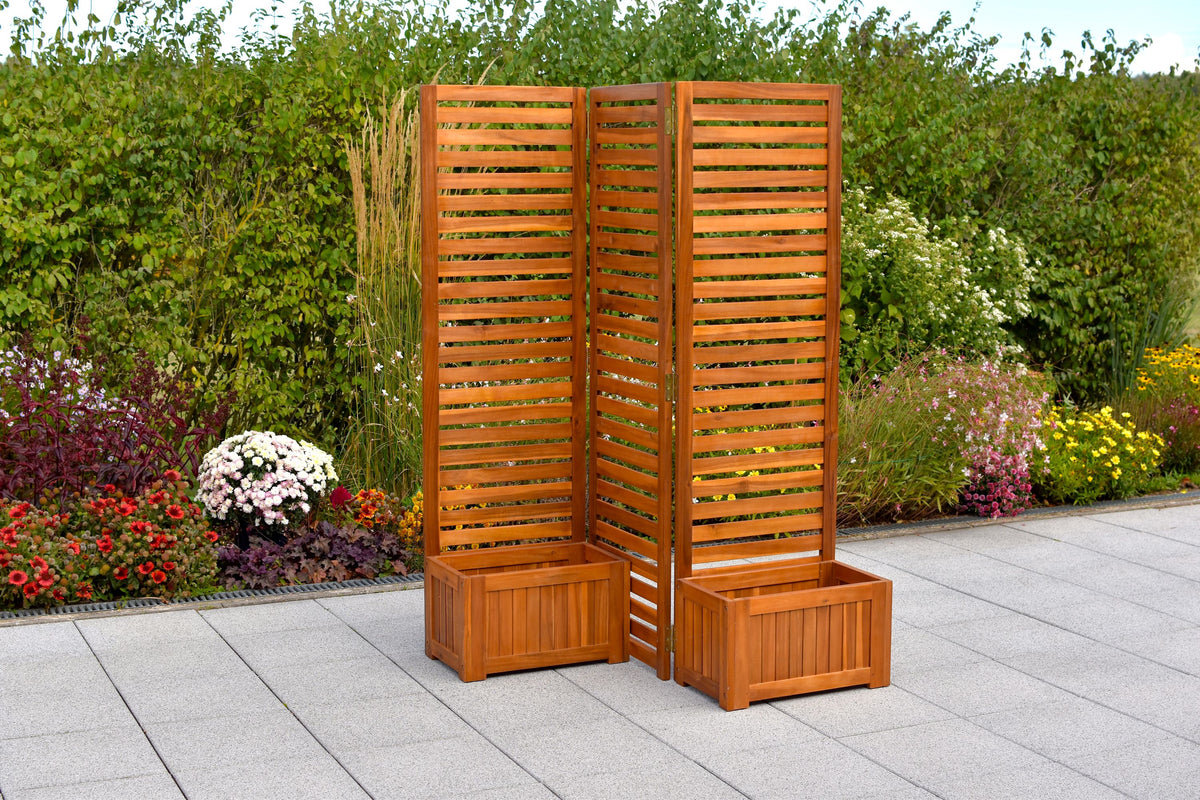 Sichtschutz mit 2 Blumenkästen Akazienholz