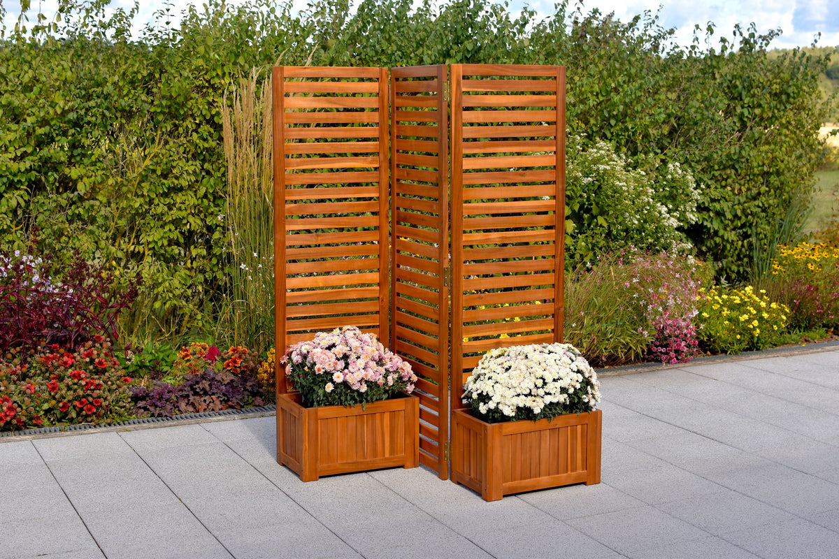 Sichtschutz mit 2 Blumenkästen Akazienholz
