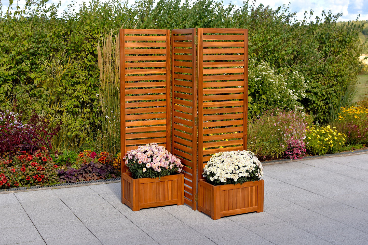 Sichtschutz mit 2 Blumenkästen Akazienholz