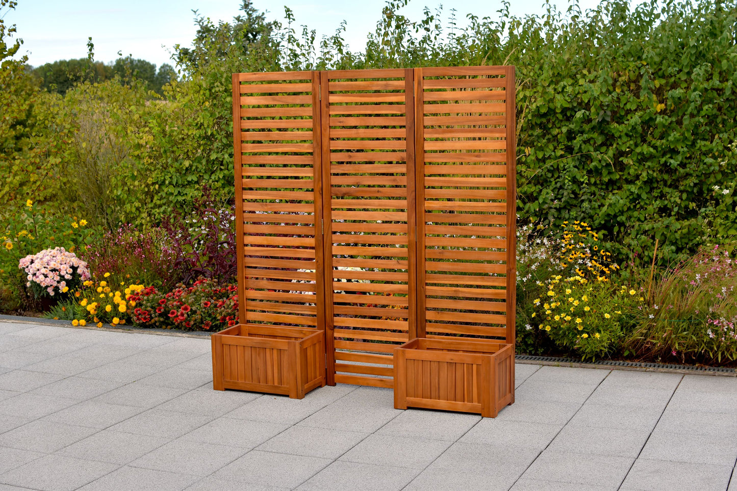 Sichtschutz mit 2 Blumenkästen Akazienholz