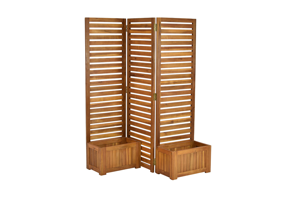 Sichtschutz mit 2 Blumenkästen Akazienholz