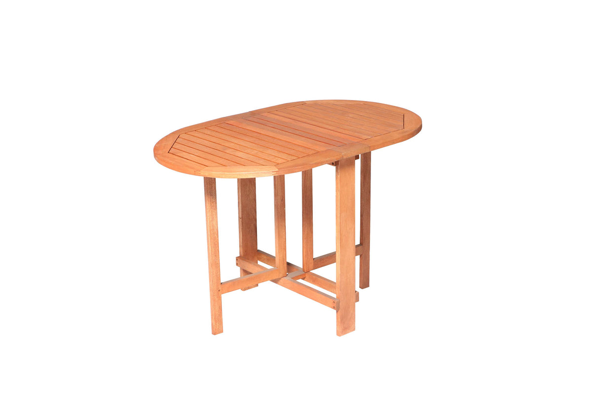 Klappentisch, oval
beidseitig klappbar
Eukalyptus