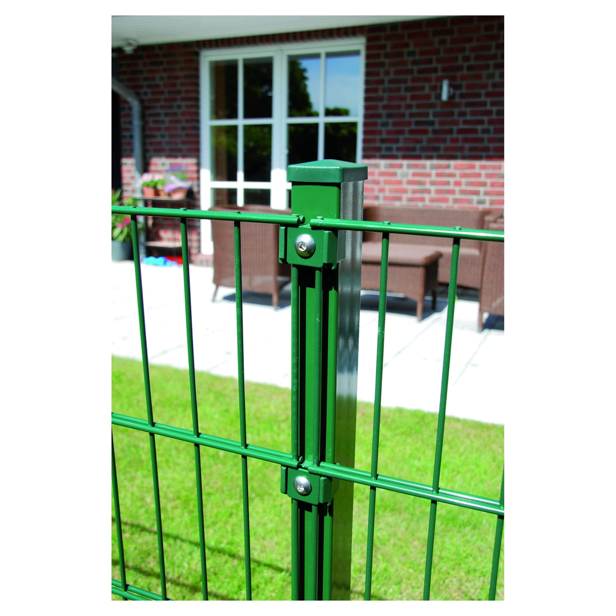 TOM ECK-Zaunpfosten RAL 6005 grünfür 1230 mm Zaun, RR60/40 x 1800 mmmit Klemmhalter