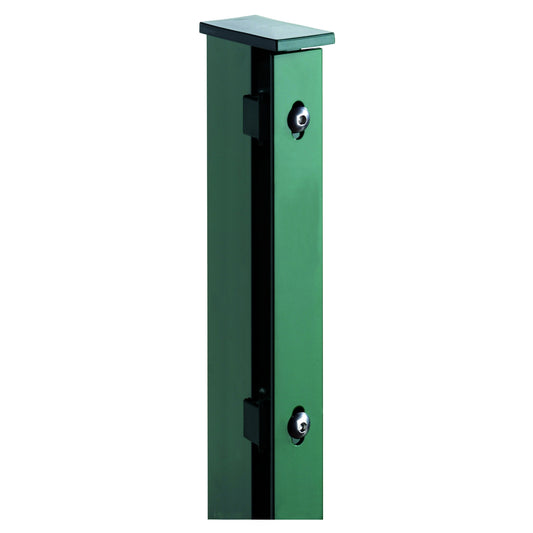 JERRY Eck-Zaunpfosten RAL 6005 grün
für 630 mm Zaun, RR60/40 x 1000 mm
mit Flacheisenleiste