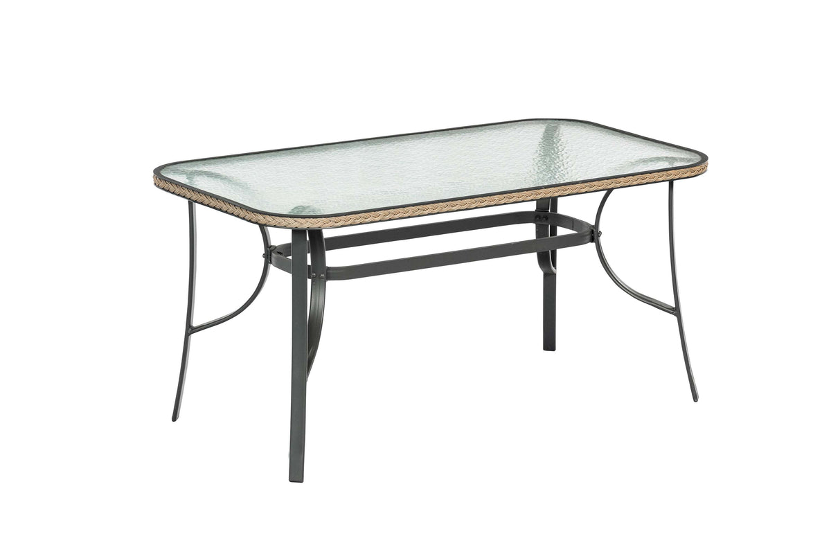 Roma Tisch 150 x 80 cm
Glasplatte mit Geflechtrand