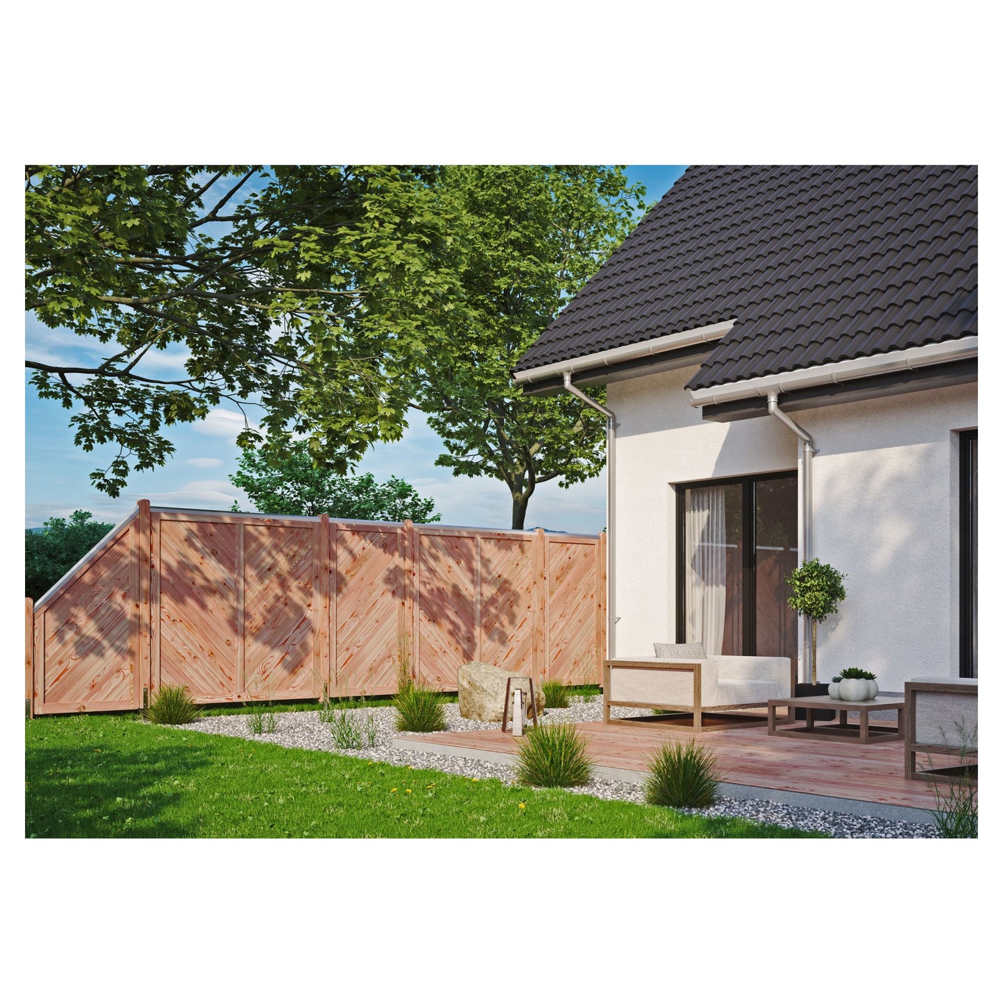 ESBJERG-Serie Lärche ECKE
90 x 180/90 cm
Rahmen 44/88 mm, Profilbretter 18/125 mm