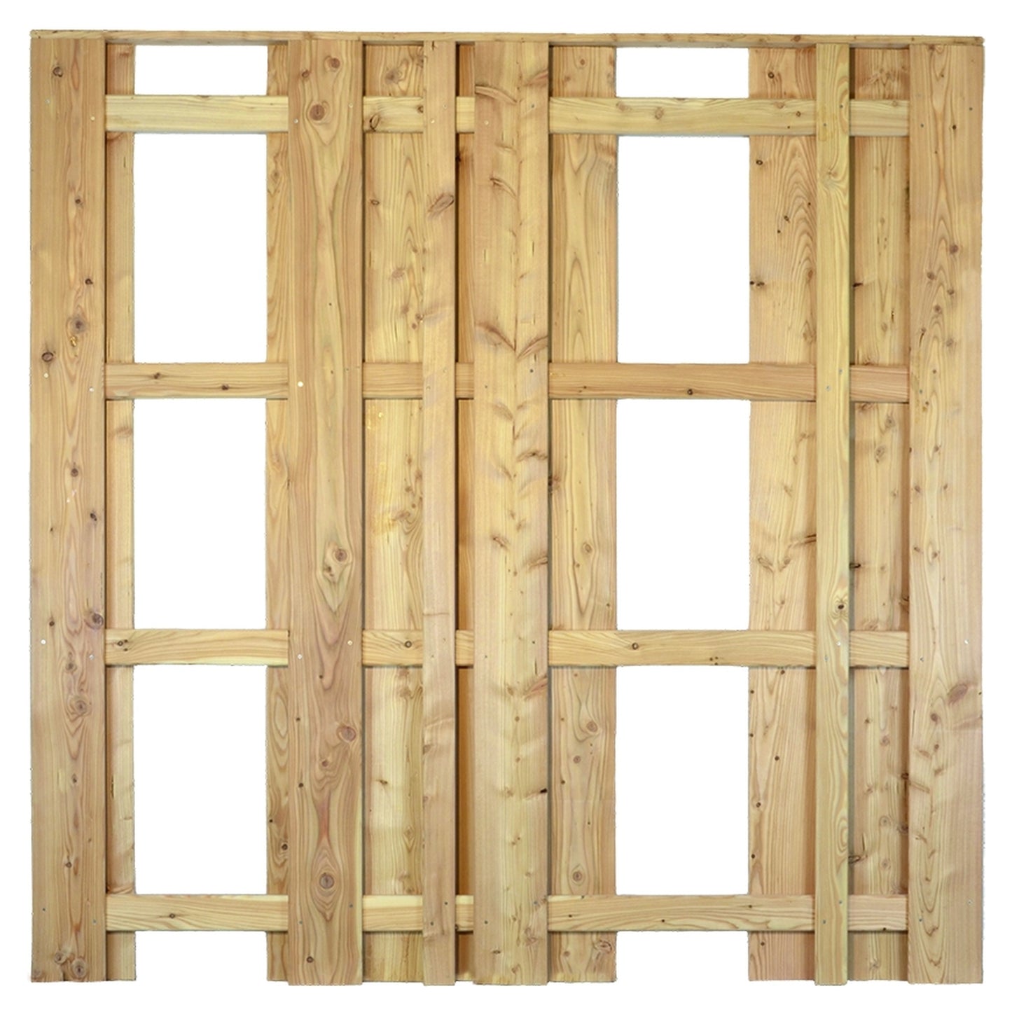 AALBORG-Serie, Lärche
180 x 180 cm, Riegel 28/70 mm,
Lamellen 16/140 mm und 16/60 mm
