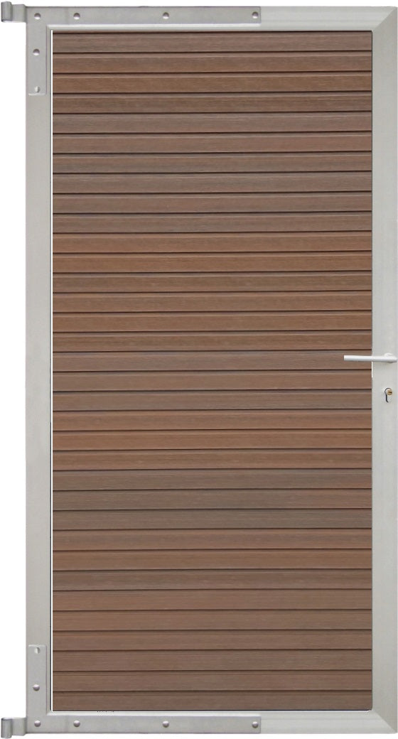 WAREN-Tor-Komplettset
90 x 173 cm, Füllung teak
Rahmen silber