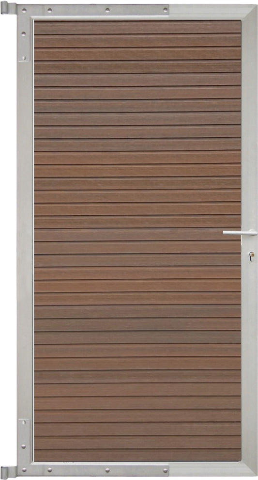 WAREN-Tor-Komplettset
90 x 173 cm, Füllung teak
Rahmen silber