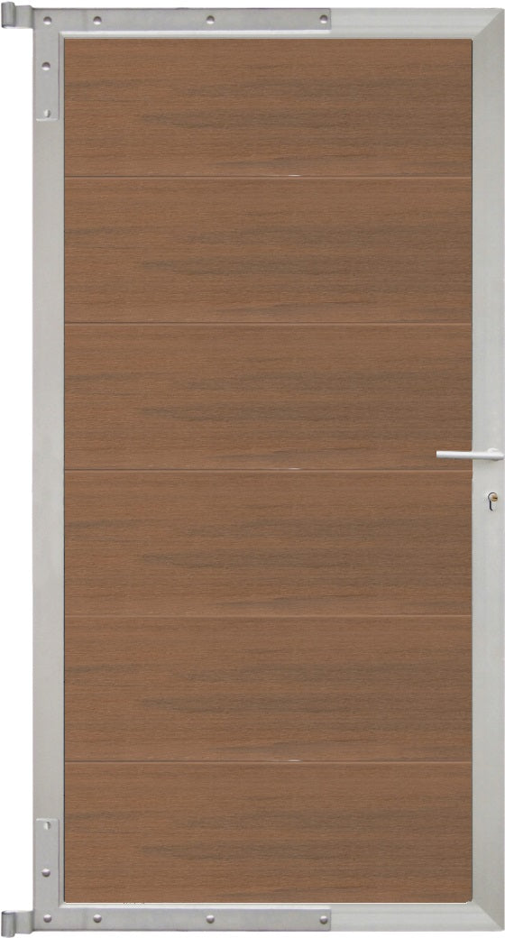 ELZE-Tor-Komplettset
90 x 173 cm, Füllung teak
Rahmen silber