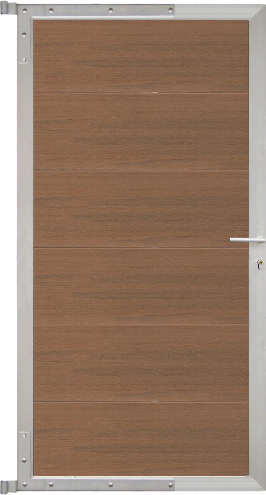 ELZE-Tor-Komplettset
90 x 173 cm, Füllung teak
Rahmen silber