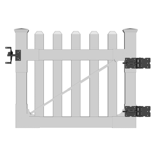 ALASKA-Serie Gartenzaun Tür 
Einzeltor gerade Ausführung 100 x 80 cm, ohne Pfosten
PVC weiß, DIY-System, inkl. schwarzer Beschläge, kartonverpackt