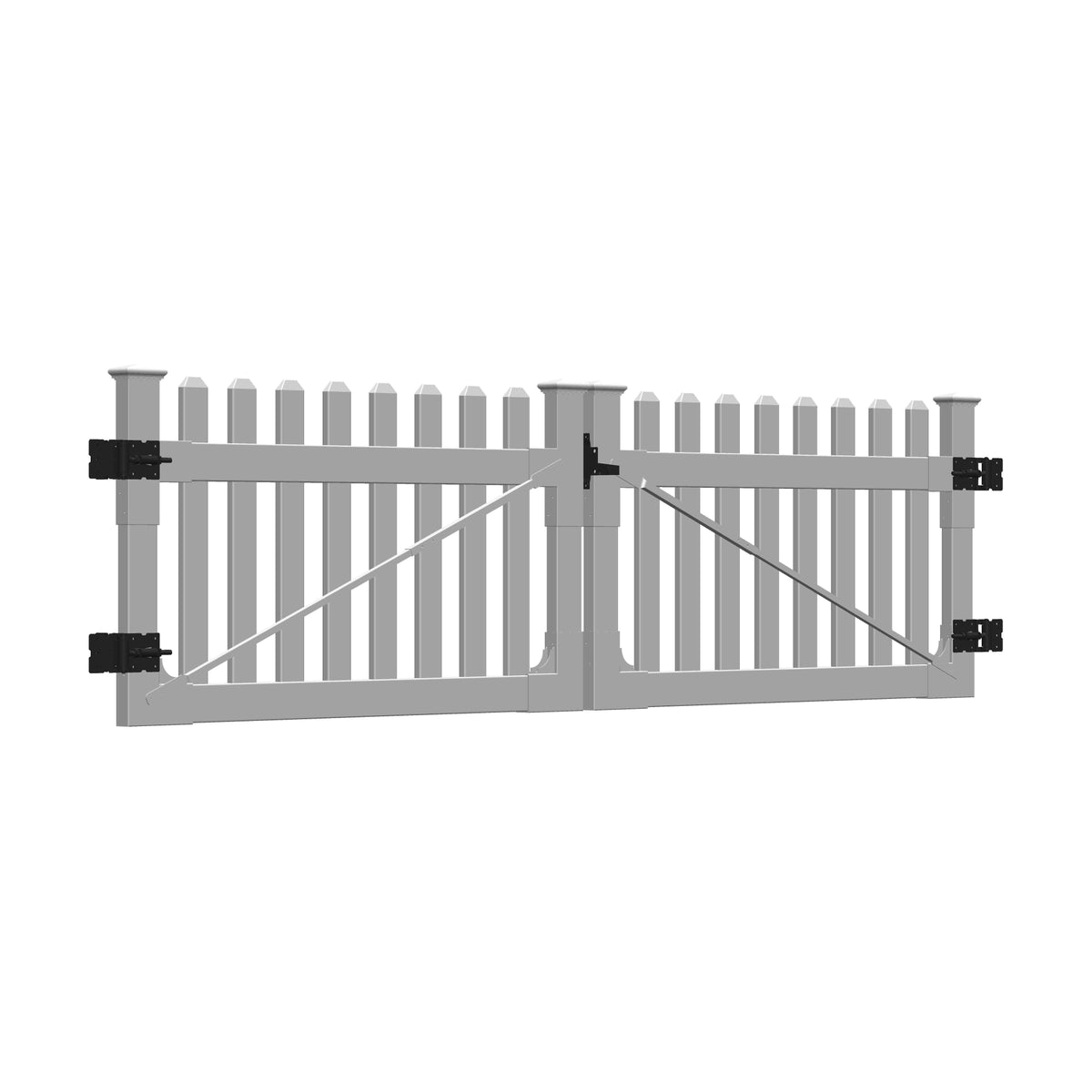 ALASKA-Serie Gartenzaun Tor 
Doppeltor gerade Ausführung 300 x 80 cm, ohne Pfosten
PVC weiß, DIY-System, inkl. schwarzer Beschläge, kartonverpackt