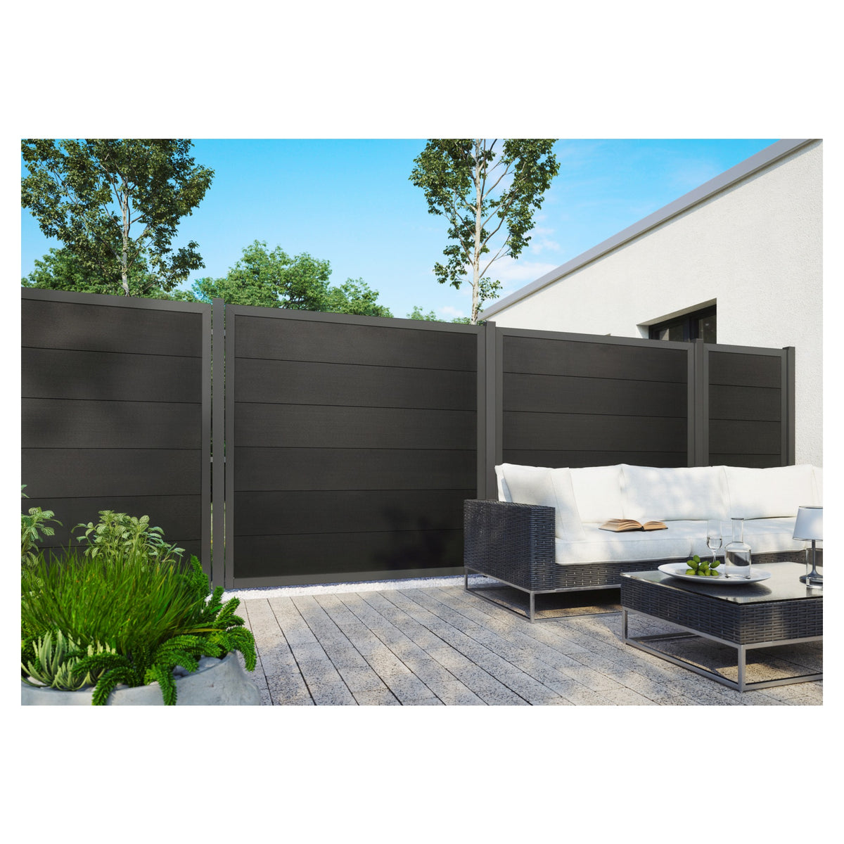 MALÖ WPC-Zaun ANTHRAZIT 180 x 180 cm ALU-Rahmen anthrazit