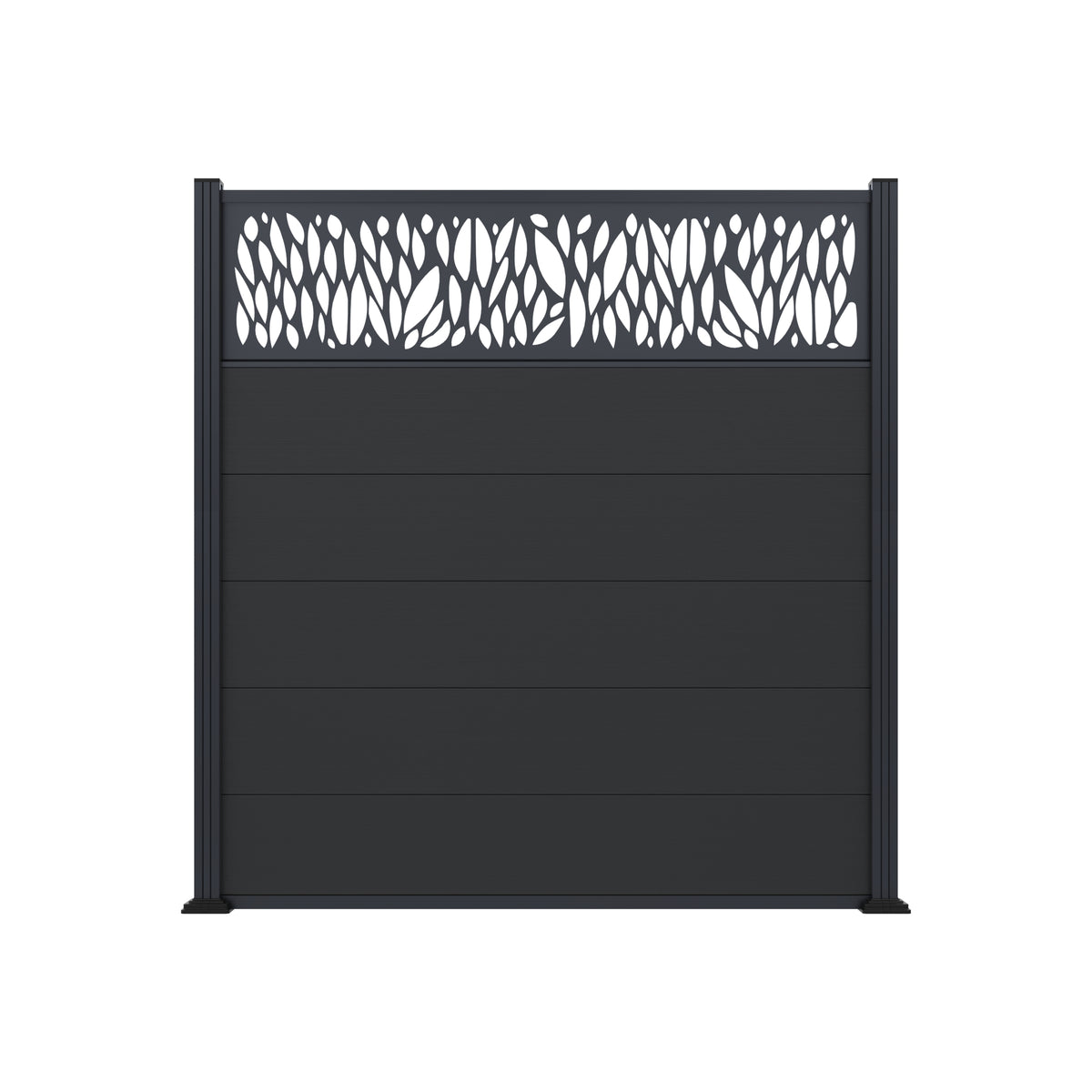 Alu-Design-Einsatz Dekor Blatt
anthrazit, 1790 x 300 x 20 mm
inkl. Start-Abschlussschiene
für Nut-/Feder-WPC-Bretter