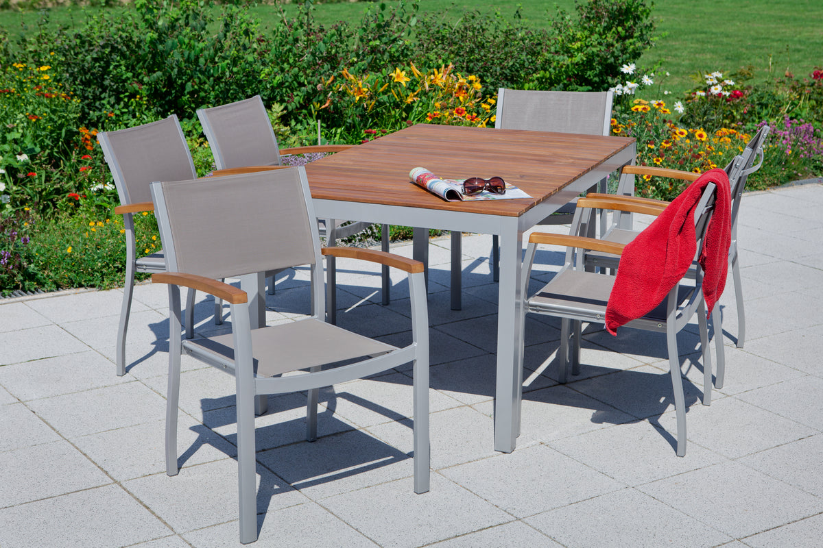Naxos Set 7tlg.
Aluminium/Textil/Akazie