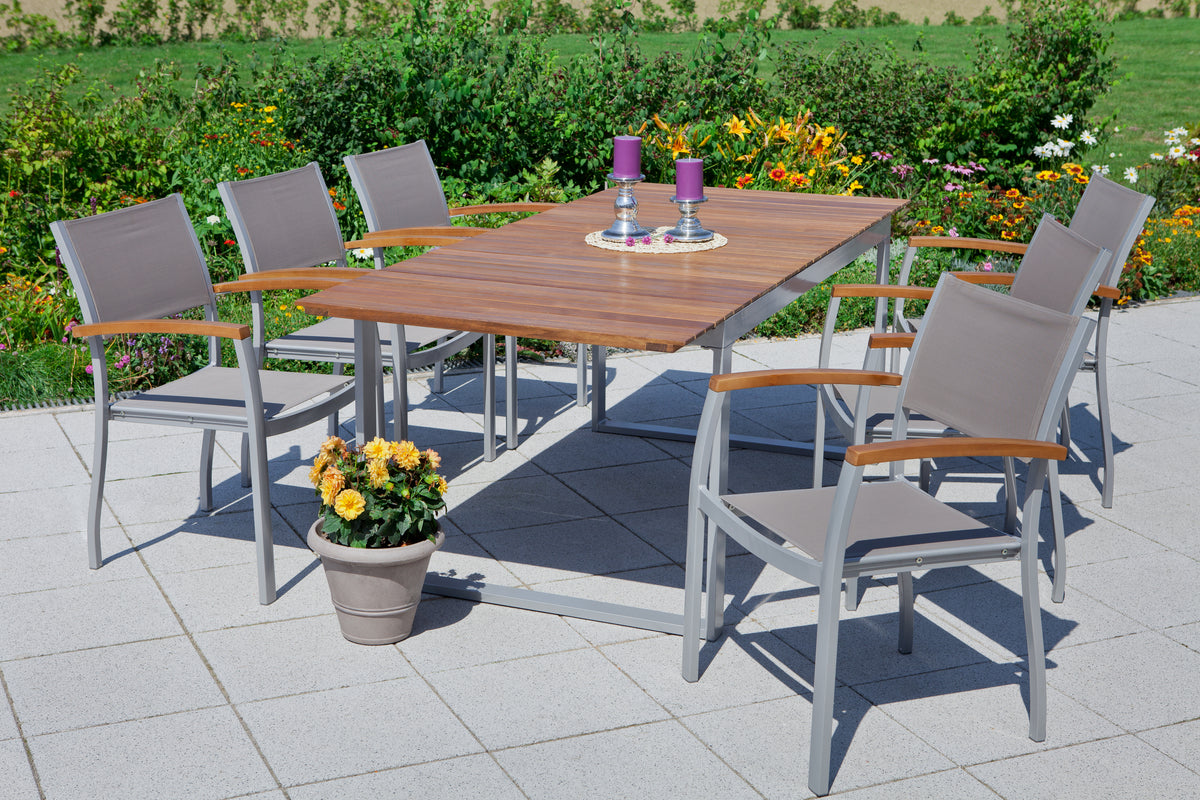 Naxos Set 7tlg.
Aluminium/Textil/Akazie