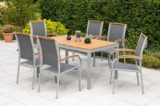 Siena Set 7tlg.
Aluminium/Akazie/Textil