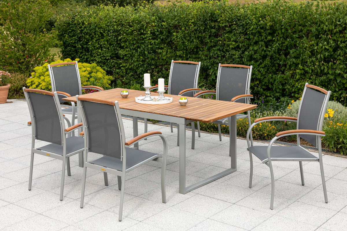 Siena Set 7tlg.
Aluminium/Akazie/Textil