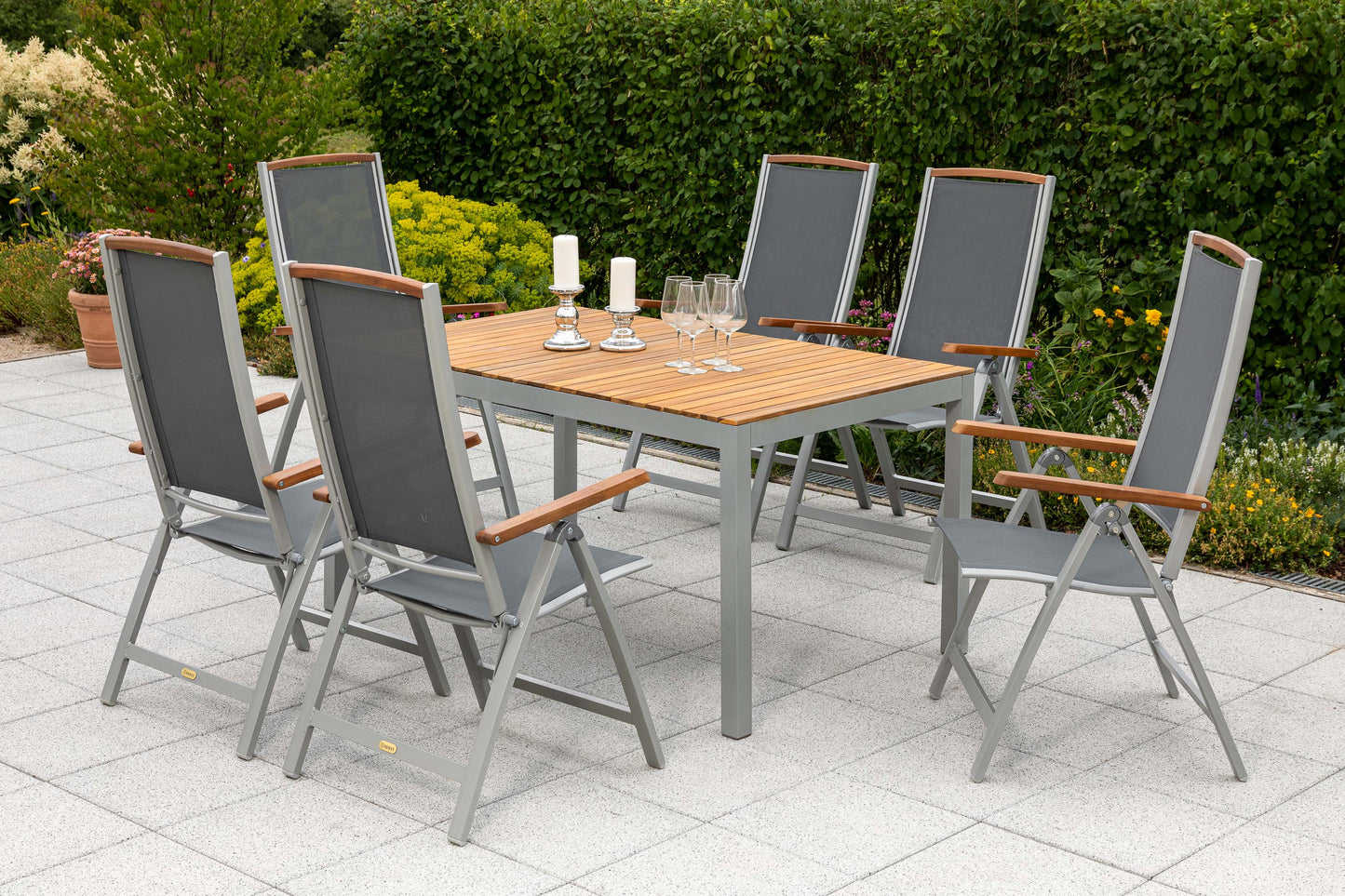 Siena Set 7tlg.
Aluminium/Akazie/Textil