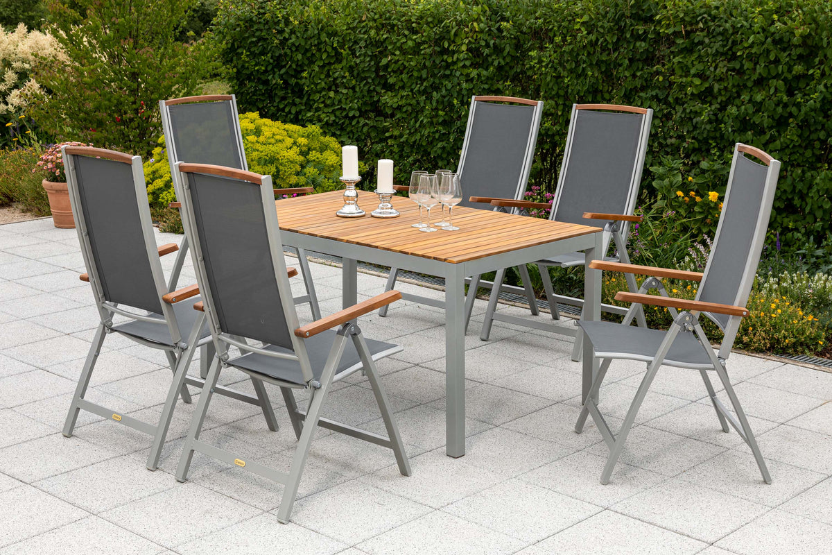 Siena Set 7tlg.
Aluminium/Akazie/Textil