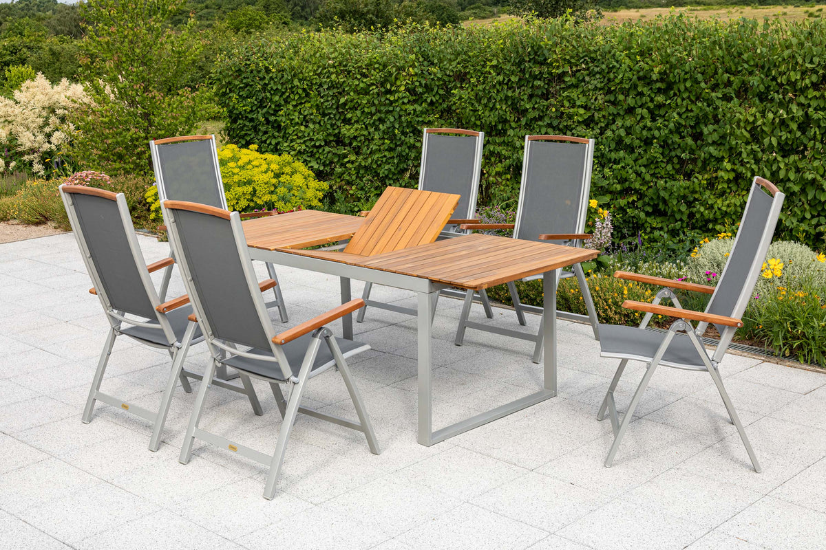 Siena Set 7tlg.
Aluminium/Akazie/Textil