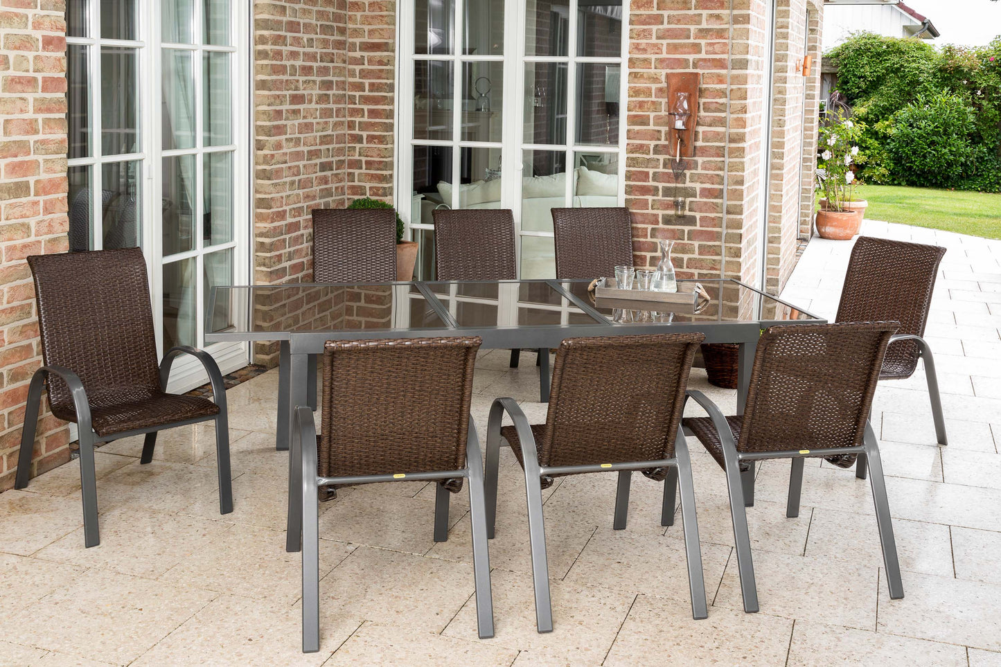 Varese Set 9tlg.
Aluminium/Kunststoffgeflecht