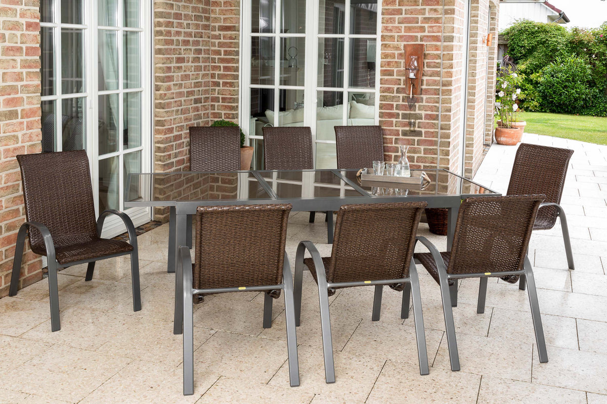 Varese Set 9tlg.
Aluminium/Kunststoffgeflecht