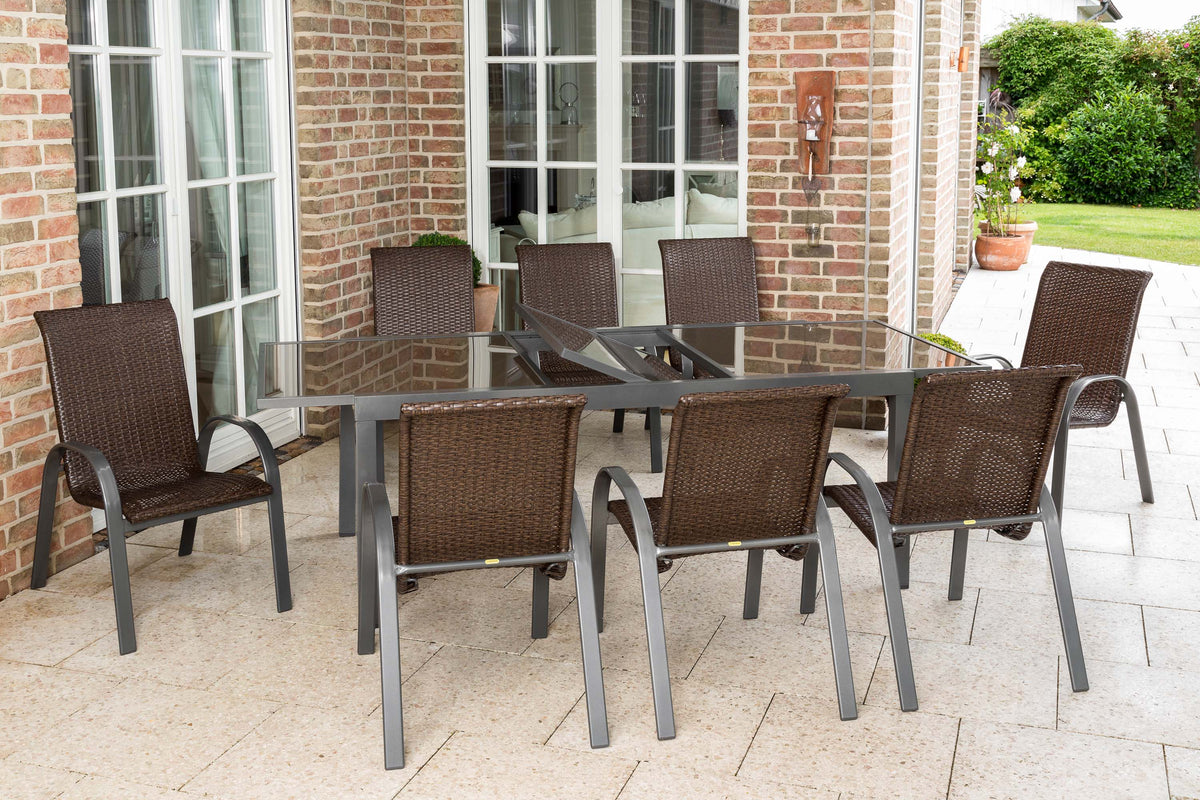 Varese Set 9tlg.
Aluminium/Kunststoffgeflecht