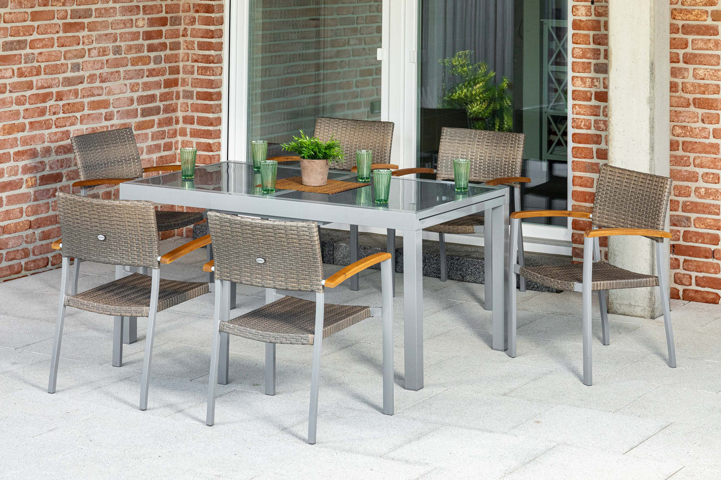 Silano Set 7tlg.
Alu/Kunststoffgeflecht/Akazie